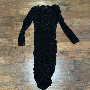 PrettyLittleThing Black Velvet Turtleneck Dress